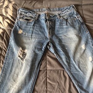 American Eagle Outfitters Blue Distressed Bootcut Jeans